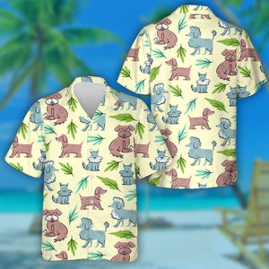 Funny Dog And Leaves Isolated Background Hawaiian Shirt,Hawaiian Shirt Gift, Christmas Gift