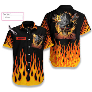 Skull Flame Ironworker Custom Name Hawaiian Shirt,Hawaiian Shirt Gift, Christmas Gift