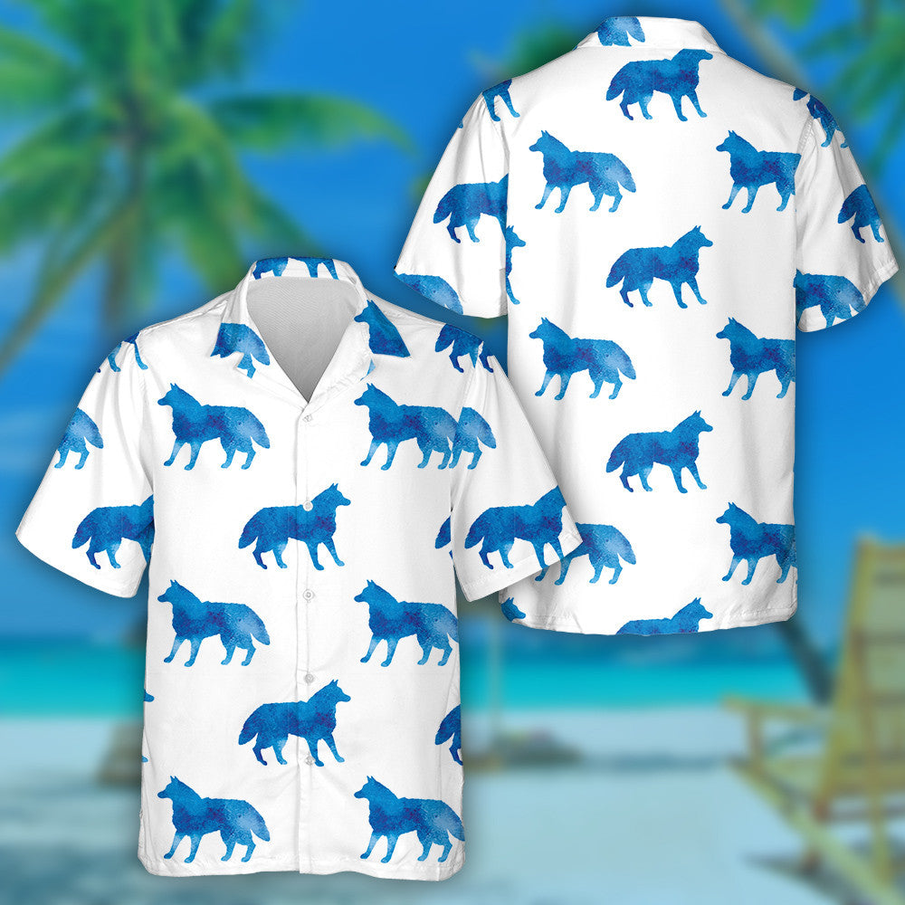 Blue Beautiful With Watercolor Silhouette Of A Wolf Hawaiian Shirt, Hawaiian Shirt Gift, Christmas Gift