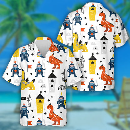 Hand Drawn Fantasy Dragons And Knights Hawaiian Shirt, Hawaiian For Gift
