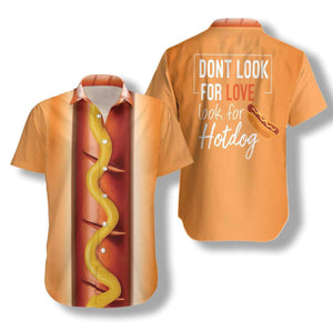 Orange Funny Hot Dog Pattern Hawaiian Shirt,Hawaiian Shirt Gift, Christmas Gift