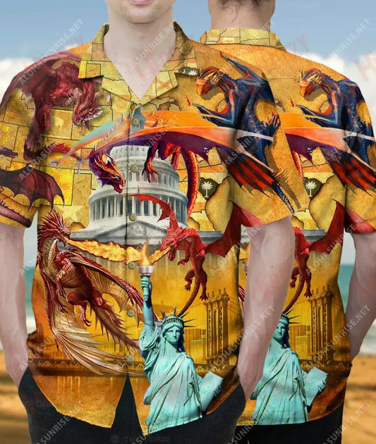 Conquer An Domhan Le Do Dragons Meiriceá Unisex Léine Haváís Laethanta Saoire Muinchille Ghearr Léine haváíais Oirbheartaíochta Patrún Léine Haváíais, Bronntanais Léine haváíais, Bronntanas Nollag