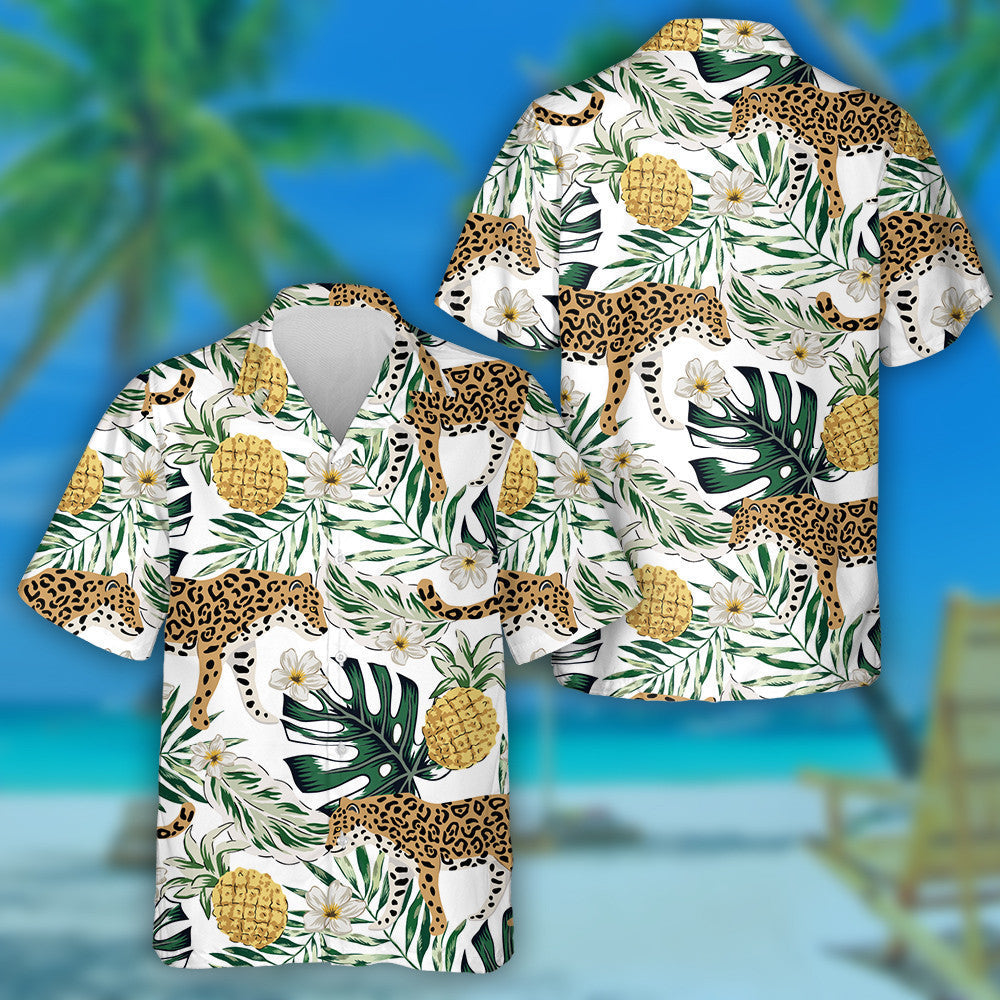 Tropical Leopard Animals With Pineapple Fruit Hawaiian Shirt,Hawaiian Shirt Gift, Christmas Gift