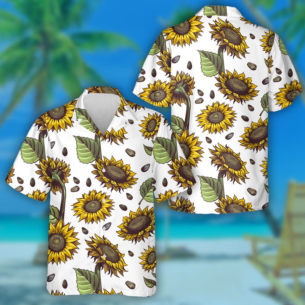 Repeating Sunflower Artistic Blossom Abstract Hand Drawn Hawaiian Shirt, Hawaiian Shirt Gift, Christmas Gift