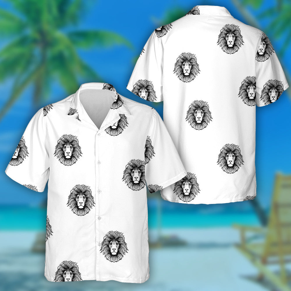 Black Lion Head On White Background Hawaiian Shirt, Hawaiian For Gift