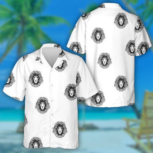 Black Lion Head On White Background Hawaiian Shirt, Hawaiian For Gift