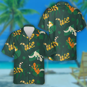 Wild Animals Leopard Geckos And Tropical Leaves Hawaiian Shirt, Hawaiian Shirt Gift, Christmas Gift