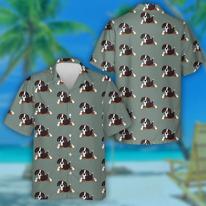 Cartoon Bernese Mountain Dog Isolated Background Hawaiian Shirt, Hawaiian Shirt Gift, Christmas Gift