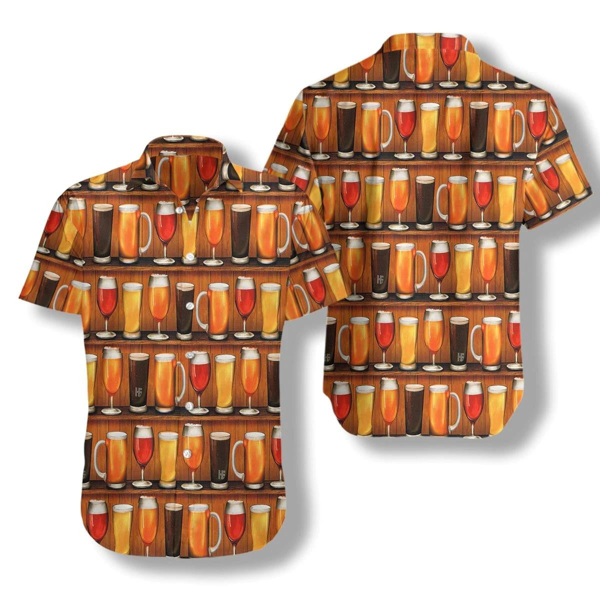 Beer Mugs Glass On Shelf Art Design Hawaiian Shirt, Hawaiian Shirt Gift, Christmas Gift