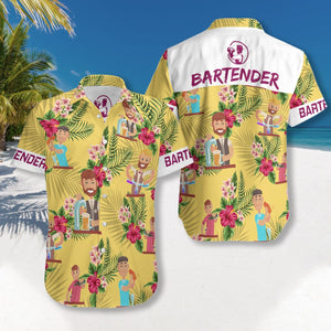 Bartender On Yellow Background Design Hawaiian Shirt, Hawaiian Shirt Gift, Christmas Gift