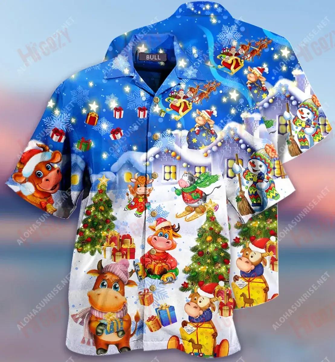 Tarbh Shona Nollaig Shona Léinte Gearr Muinchille Samhraidh Léinte T Haváíais Léinte Haváíais Oirbheartaíochta D'Fhir, Bronntanas Léine Haváíais, Bronntanas Nollag