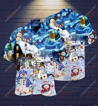 Fear Sneachta san Oíche Nollag Léine Ghearr Muinchille Caitheamh aimsire Léinte Haváís Saincheaptha Léinte Haváís D'Fhir, Bronntanas Léine Haváís, Bronntanas Nollag