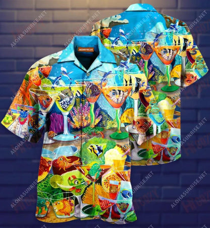 Dr-Ink Cosúil le Cocktail Éisc Léine Haváí Unisex Laethanta Saoire Muinchille Gearr Na Léinte Haváís is Fearr Léinte haváíais d'Fhir, Bronntanas Léine Haváís, Bronntanas Nollag