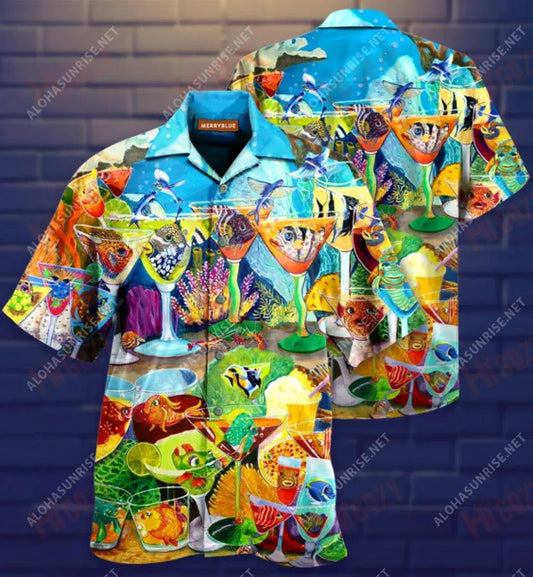 Dr-Ink Cosúil le Cocktail Éisc Léine Haváí Unisex Laethanta Saoire Muinchille Gearr Na Léinte Haváís is Fearr Léinte haváíais d'Fhir, Bronntanas Léine Haváís, Bronntanas Nollag