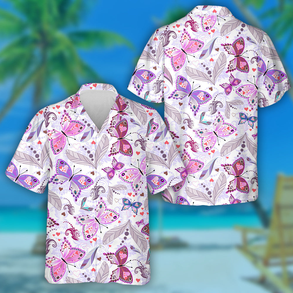 Hand Drawn Valentine With Hearts And Butterflies Hawaiian Shirt, Hawaiian Shirt Gift, Christmas Gift