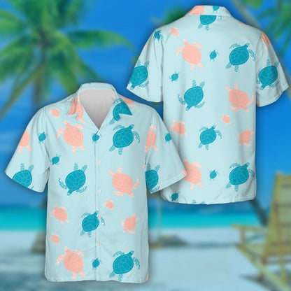 Cartoon Sea Pink Turtles In The Ocean Hawaiian Shirt, Hawaiian Shirt Gift, Christmas Gift