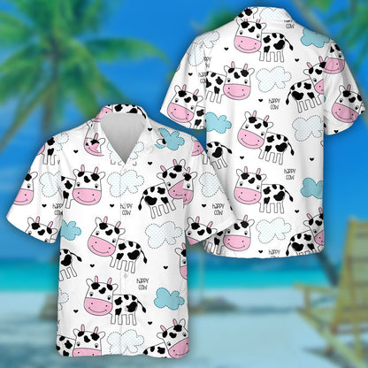 Happy Cow And Yellow Flower Doodle Style Hawaiian Shirt, Hawaiian Shirt Gift, Christmas Gift
