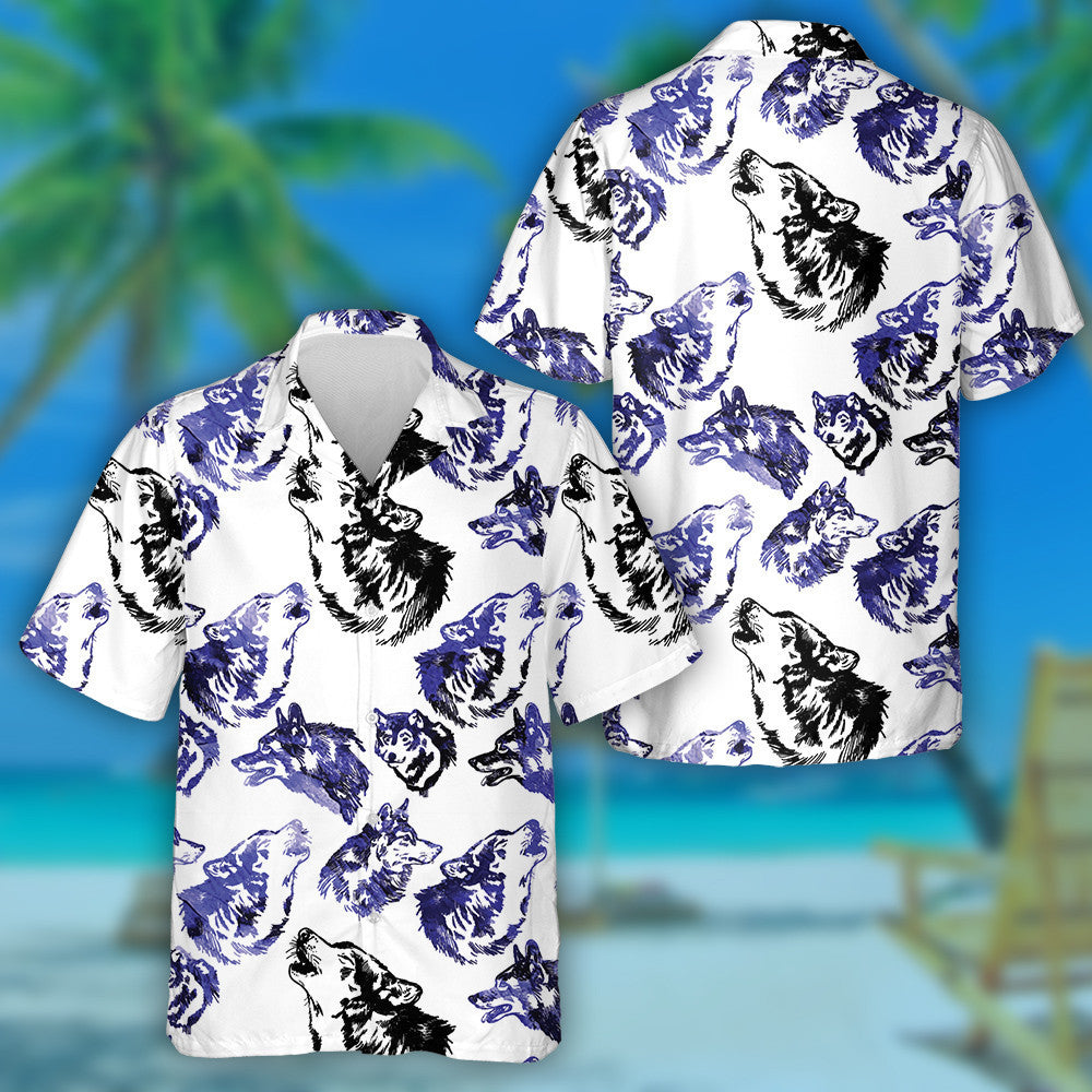 Freehand Drawing Dark Wolf Retro Style Hawaiian Shirt, Hawaiian Shirt Gift, Christmas Gift