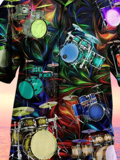Music Drums Multicolor Pattern Colorful Lights Hawaiian Shirt,Hawaiian Shirt Gift, Christmas Gift