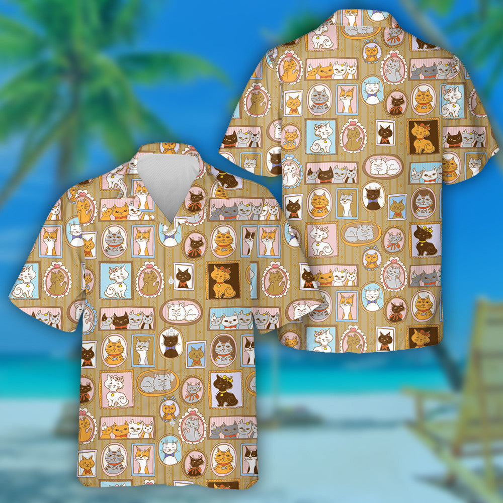 Cute Cats Retro Portraits Vintage Background Hawaiian Shirt, Hawaiian Shirt Gift, Christmas Gift