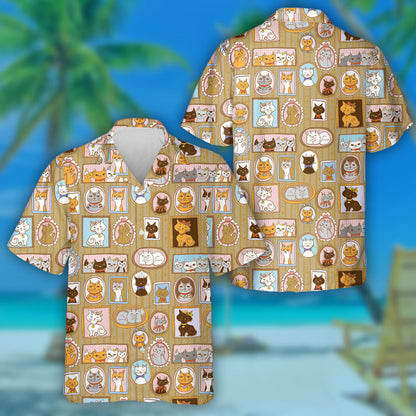 Cute Cats Retro Portraits Vintage Background Hawaiian Shirt, Hawaiian Shirt Gift, Christmas Gift