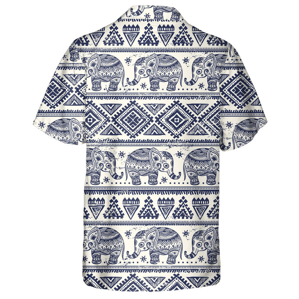 Vinatge Elephant With Indian Lotus Ethnic Hawaiian Shirt, Hwaiian For Gift