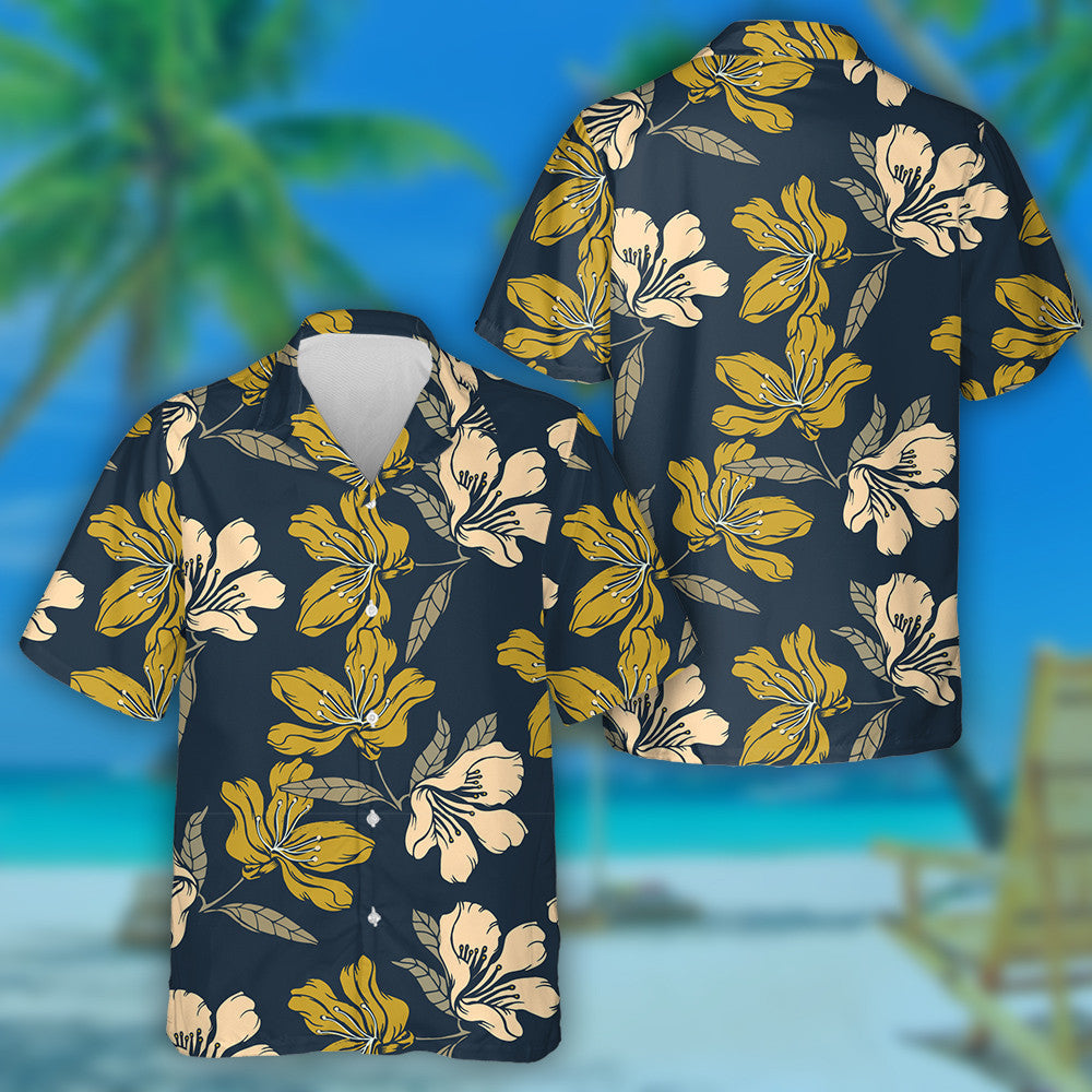 Bláthanna Elegance Teibí Patrún Lámh-tharraingthe Téama Cabhlach Léine Haváís, Bronntanas Léine Haváís, Bronntanas Nollag