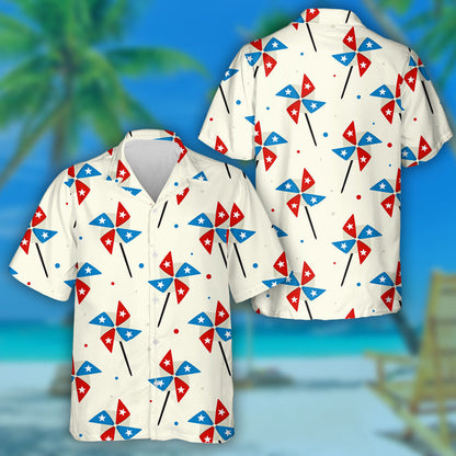 Pinwheels For USA Independence Day Illustration Pattern Hawaiian Shirt, Hawaiian Shirt Gift, Christmas Gift
