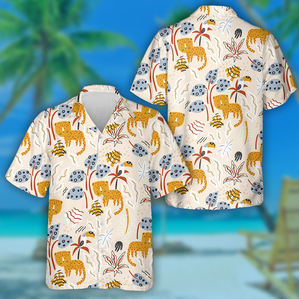 Wild Animals Jungle African Leopard And Toucan Hawaiian Shirt, Hawaiian Shirt Gift, Christmas Gift