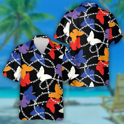 Silhouette Butterfly Flying With White Line Hawaiian Shirt,Hawaiian Shirt Gift, Christmas Gift