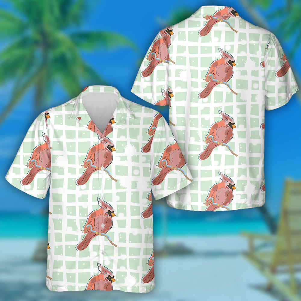 Red Cardinal Bird On Snow Background Hawaiian Shirt,Hawaiian Shirt Gift, Christmas Gift