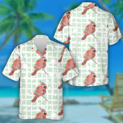 Red Cardinal Bird On Snow Background Hawaiian Shirt,Hawaiian Shirt Gift, Christmas Gift