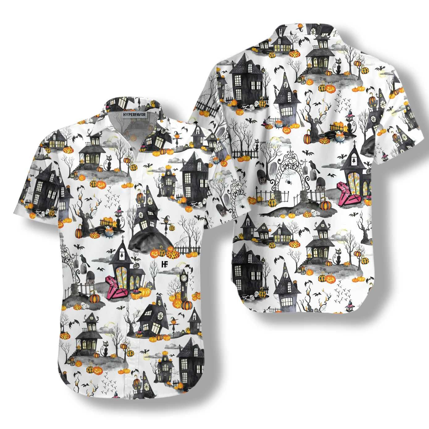 Haunted Houses Halloween Hawaiian Shirt, Halloween Shirt For Men And Women, Hawaiian For Gift