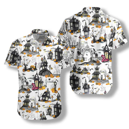 Haunted Houses Halloween Hawaiian Shirt, Halloween Shirt For Men And Women, Hawaiian For Gift