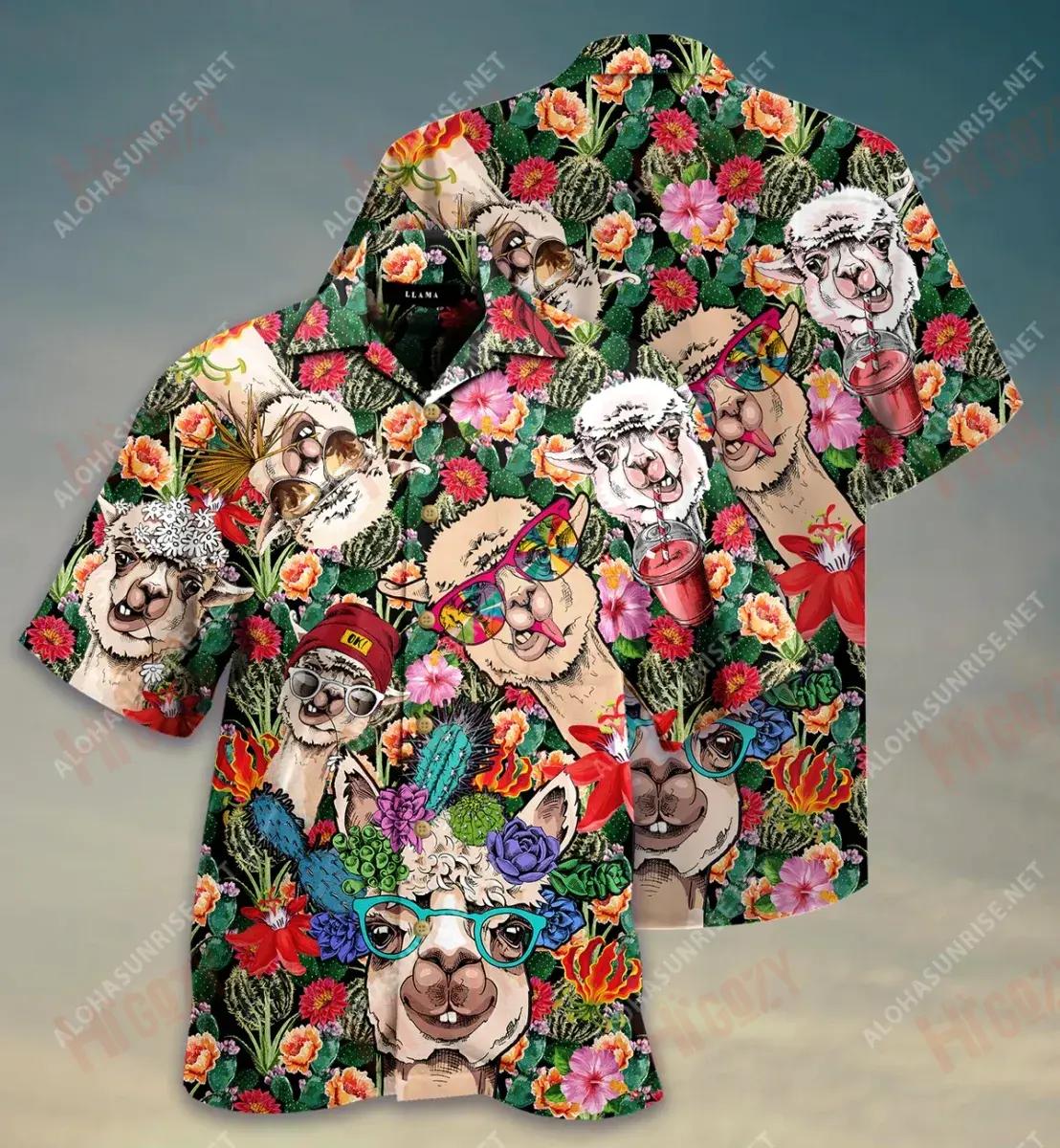 Lama Tropical Lama ag sileadh Lama Trópaiceach Laethanta Saoire muinchille Ghearr Léinte Crazy Léinte haváíais d'Fhir, Bronntanas Léine Haváíais, Bronntanas Nollag