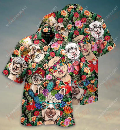 Lama Tropical Lama ag sileadh Lama Trópaiceach Laethanta Saoire muinchille Ghearr Léinte Crazy Léinte haváíais d'Fhir, Bronntanas Léine Haváíais, Bronntanas Nollag