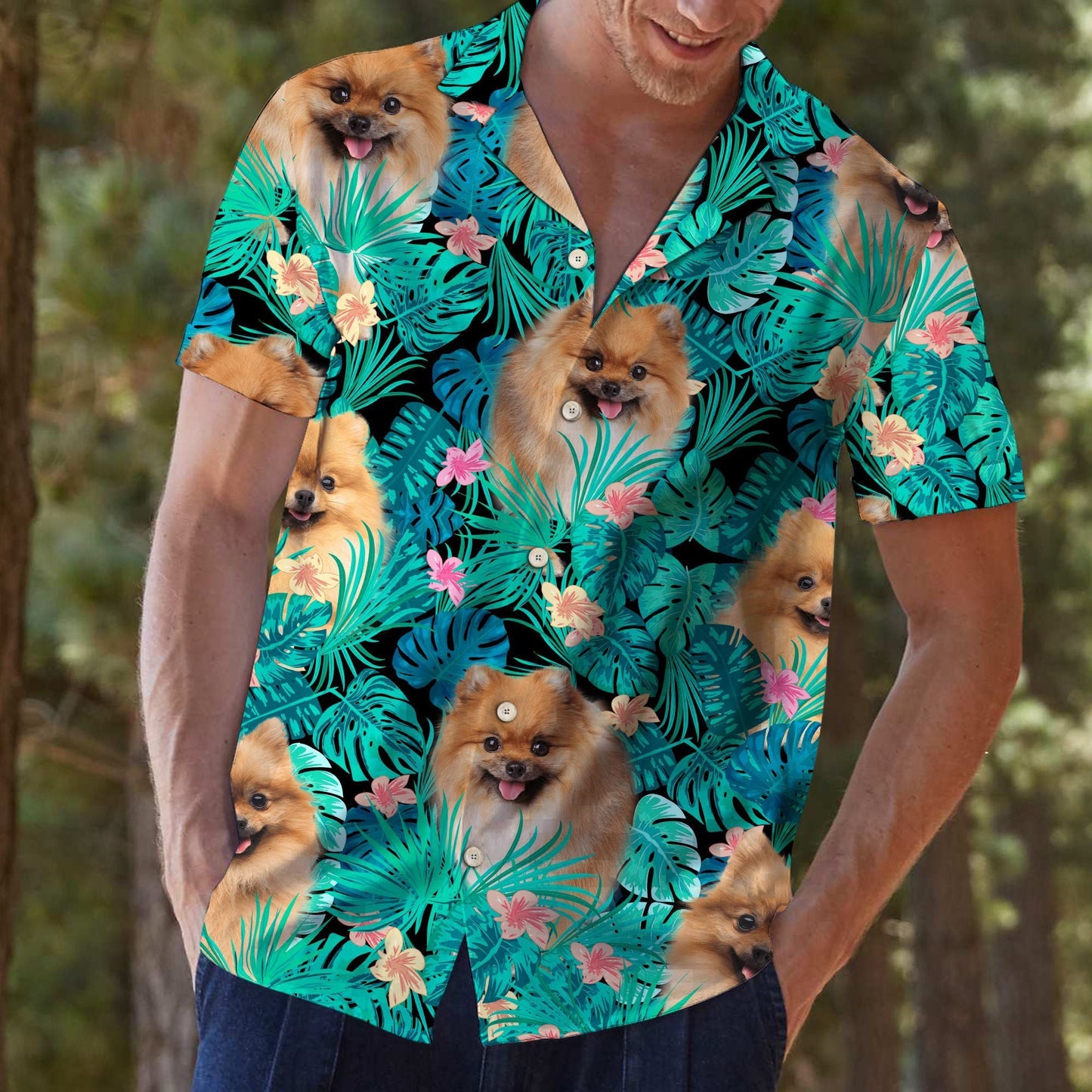 Appealing Love Of Pomeranian Tropical Jungle Design Hawaiian Shirt, Hawaiian Shirt Gift, Christmas Gift