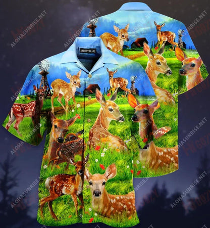 Deers On The Grass Comhdaithe Léine Haváise Unisex Caitheamh aimsire Muinchille Gearr Na Léinte Haváise is Fearr Léine Haváise Greannmhar, Bronntanas Léine Haváís, Bronntanas Nollag