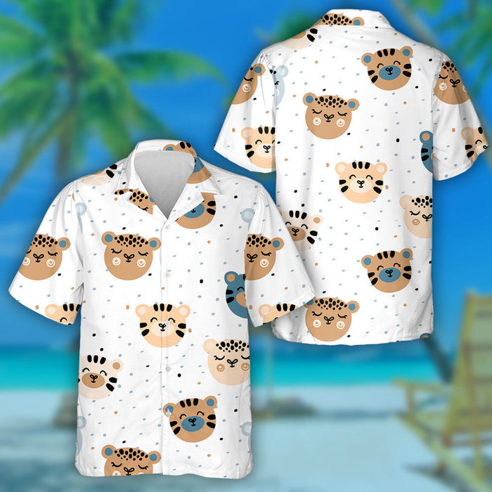 Wild Animals Tiger And Leopard Faces Hawaiian Shirt, Hwaiian For Gift