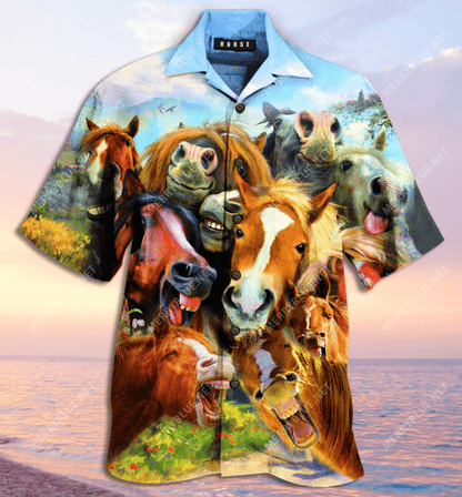 Find Laughing Horses Unisex Hawaiian Shirt_ Hawaiian Shirt Gift, Christmas Gift