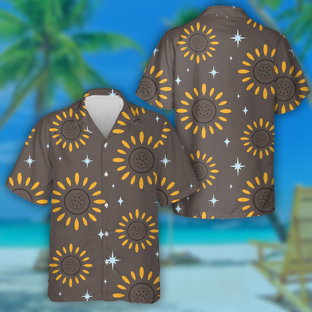 Sparkle Stars Boho Pattern With Stylized Sunflowers Hawaiian Shirt, Hawaiian Shirt Gift, Christmas Gift