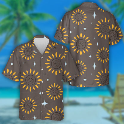 Sparkle Stars Boho Pattern With Stylized Sunflowers Hawaiian Shirt, Hawaiian Shirt Gift, Christmas Gift