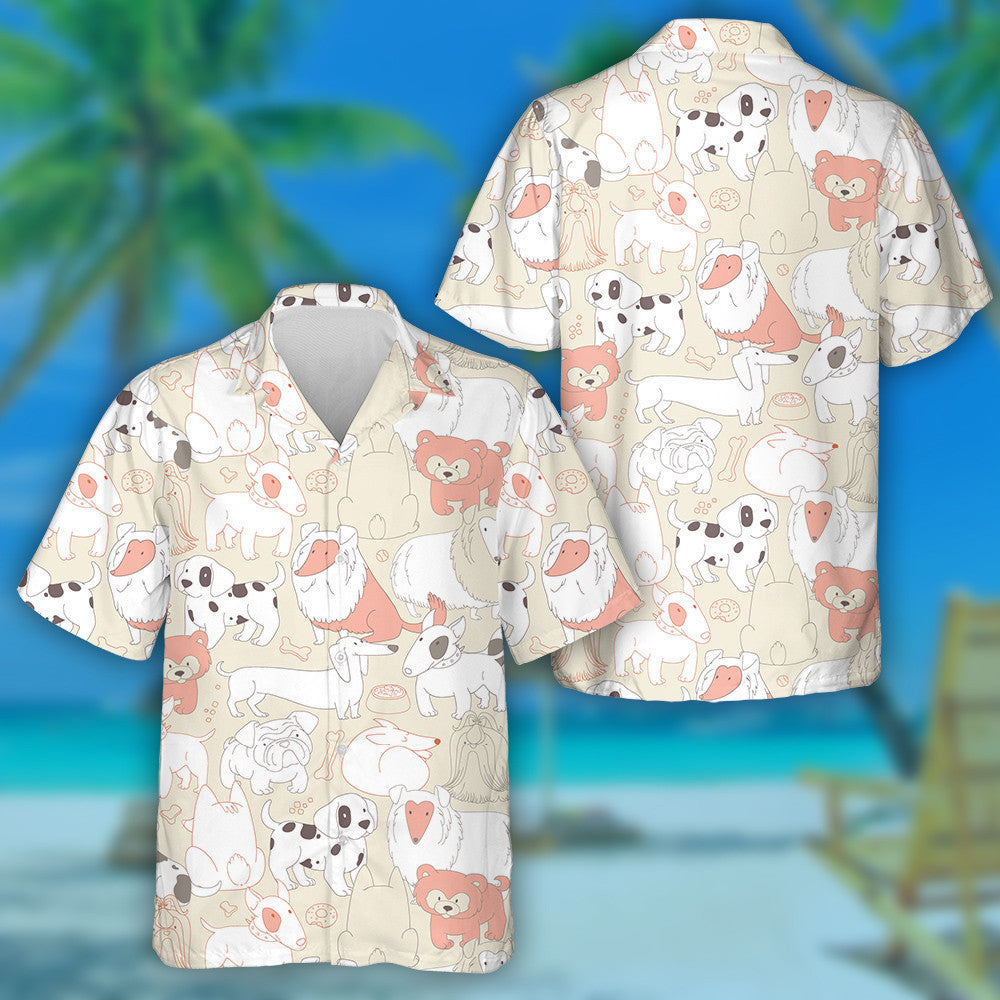 Cartoon Dogs In Outline Style Isolated Background Hawaiian Shirt, Hawaiian Shirt Gift, Christmas Gift