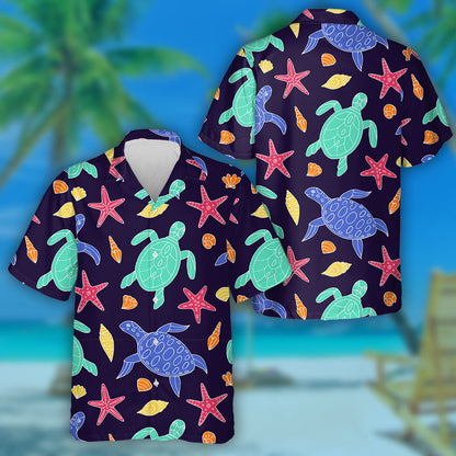 Sketch Sea Turtle In Vintage Style Hawaiian Shirt,Hawaiian Shirt Gift, Christmas Gift