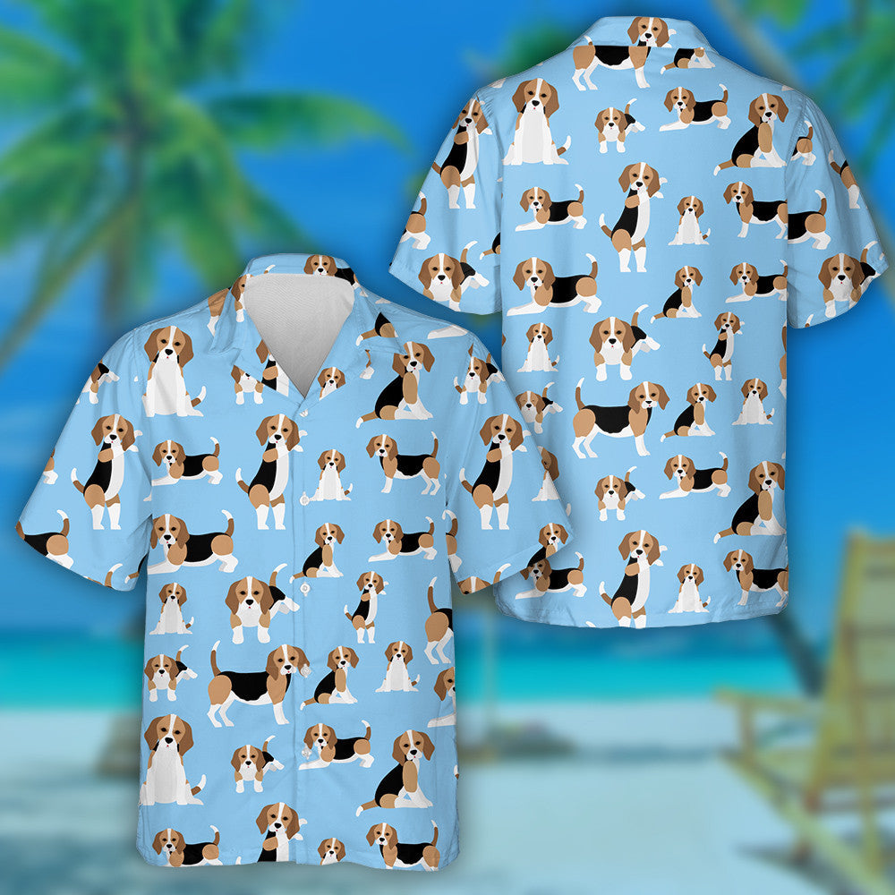 Funny Beagle Dog On Blue Background Hawaiian Shirt,Hawaiian Shirt Gift, Christmas Gift