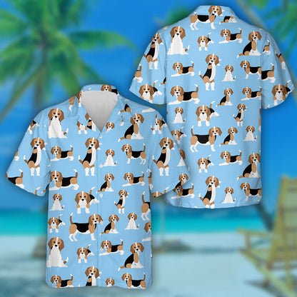 Funny Beagle Dog On Blue Background Hawaiian Shirt,Hawaiian Shirt Gift, Christmas Gift