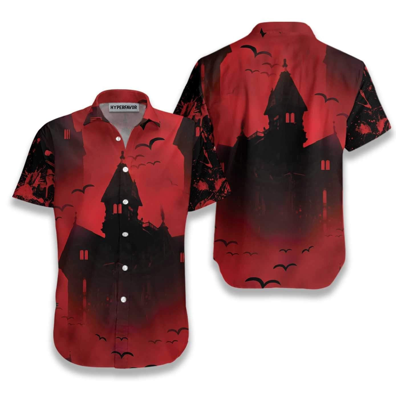 Scary Vampire Castle Halloween Dramatic Hawaiian Shirt,Hawaiian Shirt Gift, Christmas Gift