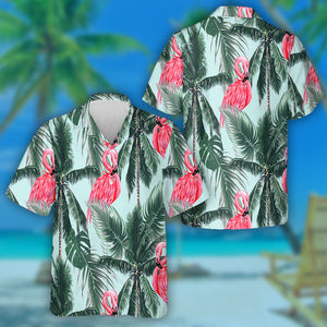 Pink Flamingo Tropical With Palm Tree Hawaiian Shirt,Hawaiian Shirt Gift, Christmas Gift