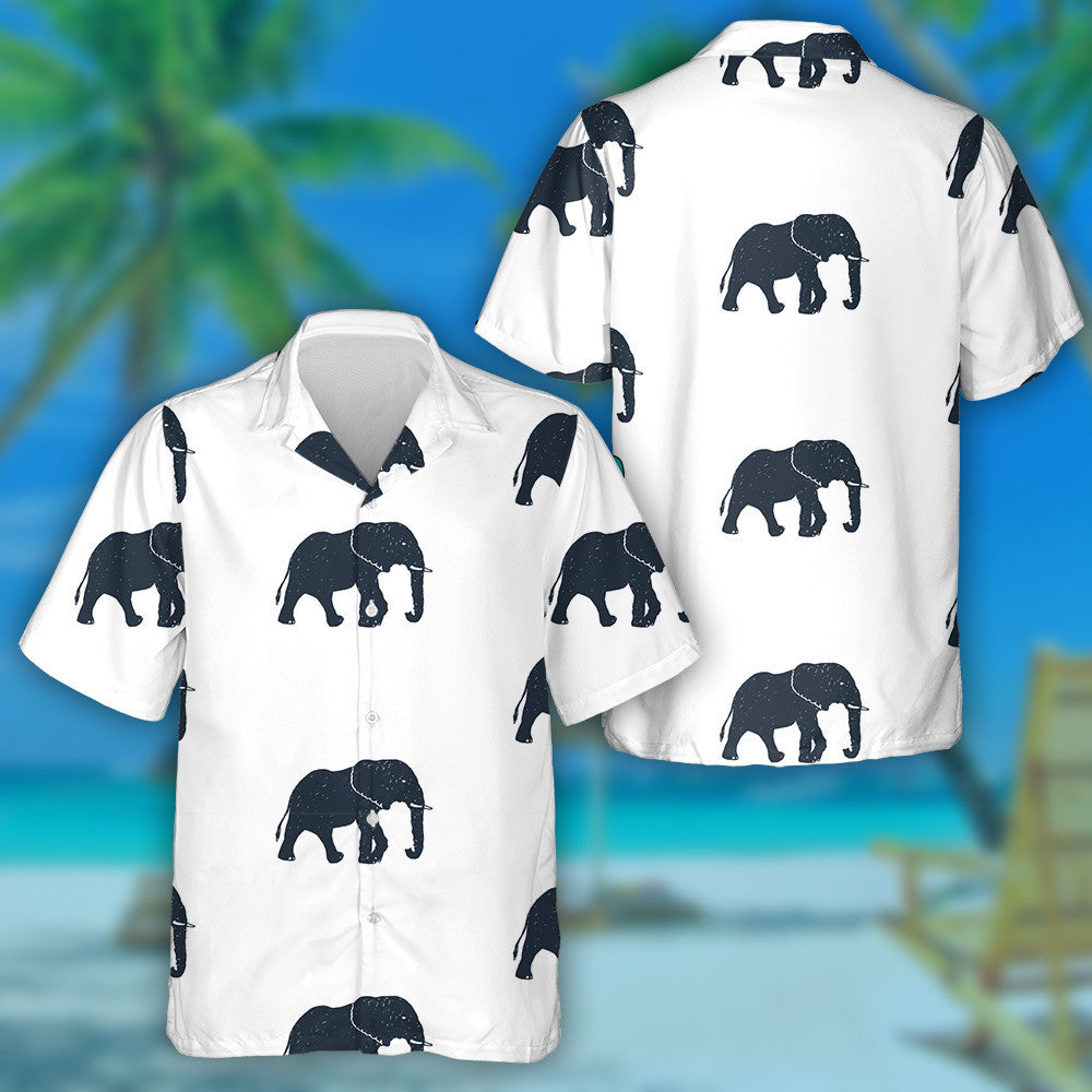 Black Elephant Walking On White Background Hawaiian Shirt, Hawaiian For Gift