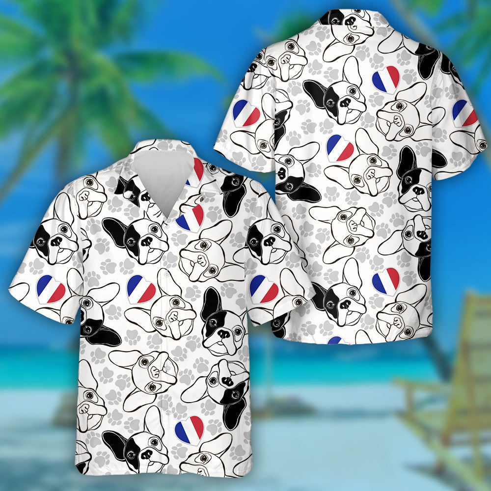French Bulldog Paw Traces And Heart Flag Hawaiian Shirt, Hawaiian Shirt Gift, Christmas Gift